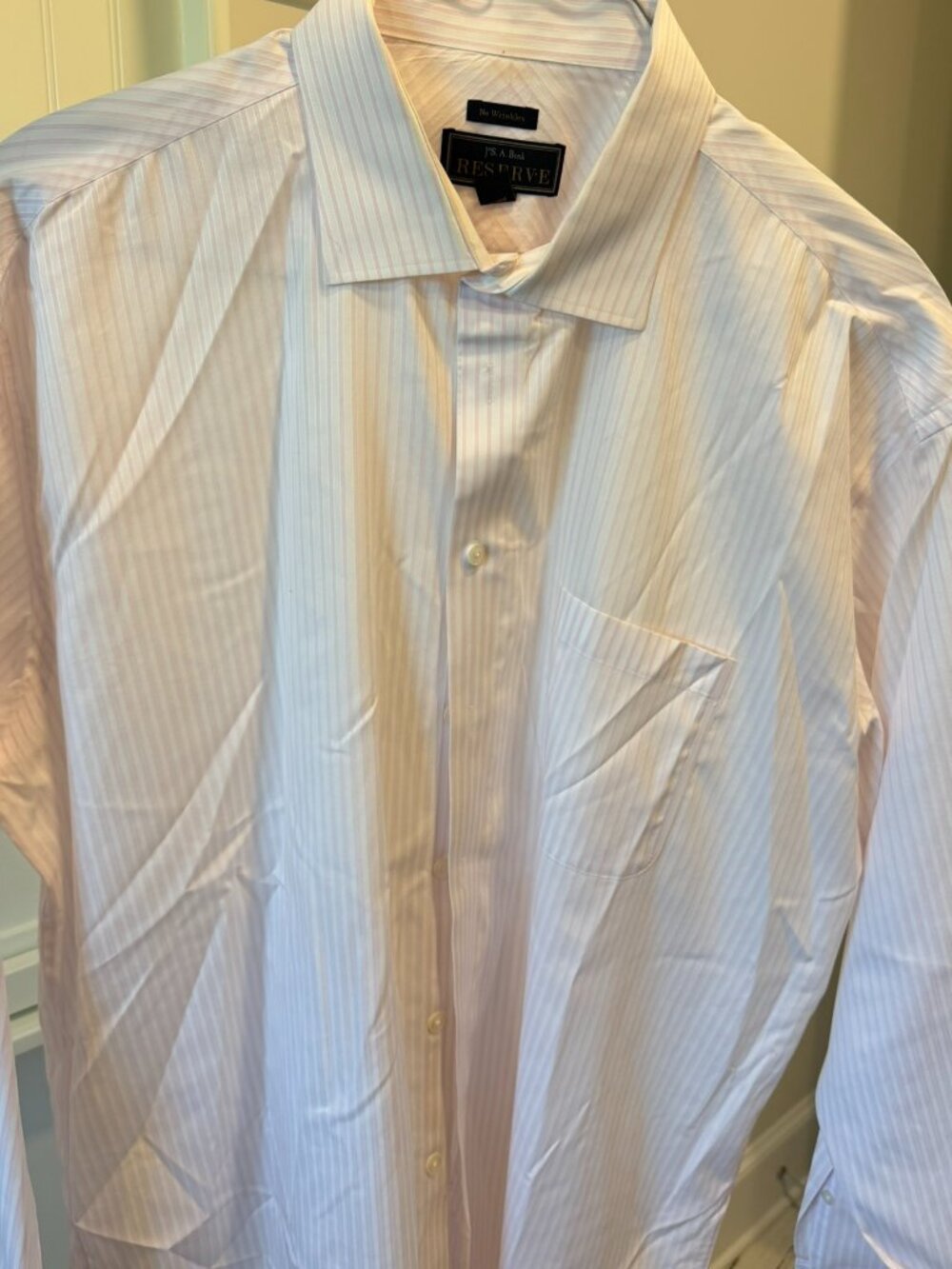 Mens pink and white striped Jos A Bank dress shirt